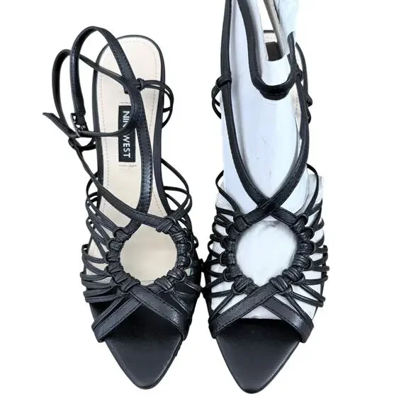 Nine West Wngagnant Ankle Strap Sandals Black Strappy Heels Shoes 6M New - Picture 5 of 9